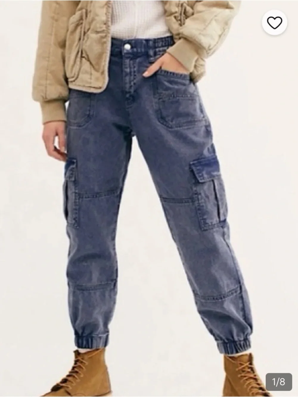 Free People Platoon Denim Cargo Joggers Washed Blue Sz XS